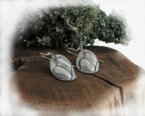 Brushed Silver Oval small dangle earrings Sterling earwires