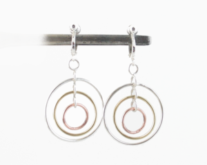 Elegant 925 Sterling Silver Clip On Earrings with Mixed Metal Hoops of Argentium 935 Sterling Silvder, Copper and Brass