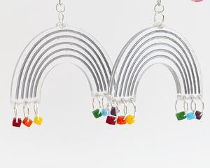 Rainbow with Raindrops Earrings Dangle Drop Style