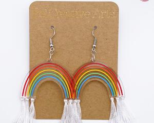 Rainbow with Clouds Earrings Dangle Drop Style