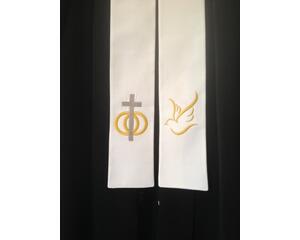 Wedding Officiant Stole with Cross and Rings, Silver and Gold wedding officiant clergy stole