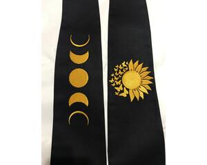 Unique celebrant stole, officiant stole with moon phases, wedding clergy stole with sunflower, celebrant gift