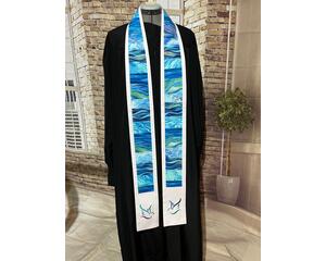 Water themed officiant stole, blue clergy stole, beach wedding officiant stole, baptism clergy stole