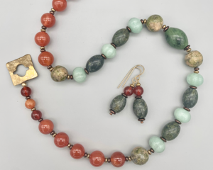 Necklace Set | Semi-precious stones in complementary colors jade, unakite, serpentine, carnelian, aventurine