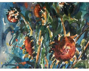 "Reminiscent" Original Watercolor Painting by Chris Wakefield of Sunflowers