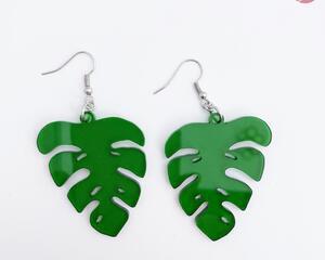 Monstera Philodendron Leaf Green Earrings Dangle Drop Style
