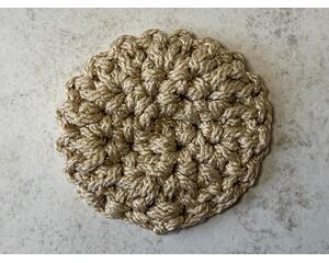 Handmade reusable scrubbers in wheat are mold and mildew resistant and machine washable. https://goimagine.com/memorablecrafts/