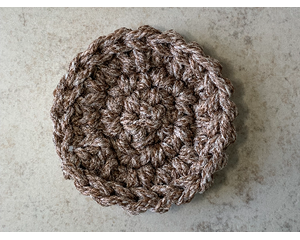 Reusable multipurpose scrubbers in brown tweed are mold and mildew resistant and machine washable. https://goimagine.com/memorablecrafts/