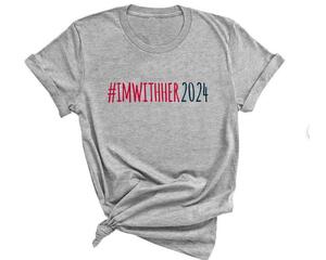 I'm with her 2024 election shirt red and navy text