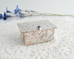 Miniature Silver Trinket Box with february birthstone amethyst gemstone