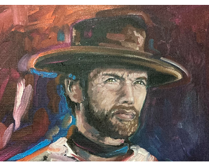 Clint Eastwood Tribute Original Chris Wakefield Oil on Canvas Portrait "Spaghetti"