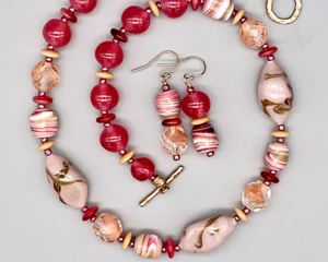 Necklace set | Vintage pink, peach, rose, beige glass beads — Japanese Cherry Brand, Czech givre, Venetian seed beads