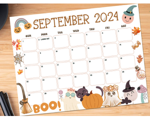 Printable September 2024 Calendar with Halloween Theme