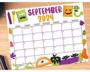 School Themed September 2024 Printable Calendar