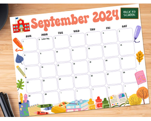 Printable Back to School September 2024 Calendar