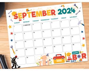 September 2024 Calendar with Labor Day Theme