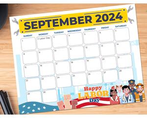 Festive Labor Day September 2024 Printable Calendar