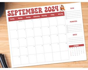 Vintage and Simple Minimalist Calendar September 2024
