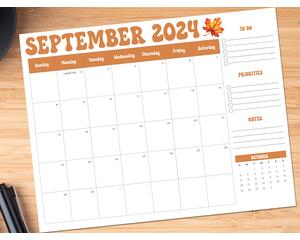 Printable September 2024 Simple Minimalist Retro Design Calendar Planner