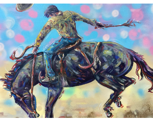 Cowboy on Bucking Horse Original Chris Wakefield Mixed Media Painting on Canvas "Unhinged"