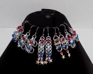 red white and blue handmade chainmaille earrings made in the USA by RainbowMaille
