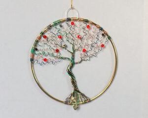 6 inch gold hoop tree of life wire sculpture copper and green wire with Swarovski crystal beads handmade by RainbowMaille