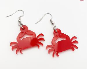 Red Crab Earrings Dangle Drop Style hand made by Bel Creative Arts