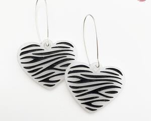 Zebra Striped White Heart Earrings Dangle Drop Style hand made by Bel Creative Arts