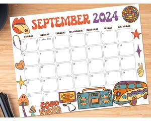 Cute Retro September 2024 Calendar Groovy Design