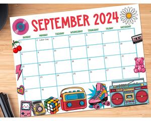 Groovy September 2024 Printable Calendar Retro Theme