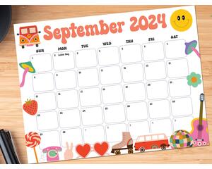 September 2024 Cute Retro Groovy Calendar Printable