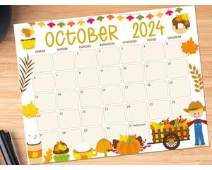 Cute October 2024 Autumn Harvest Calendar Printable