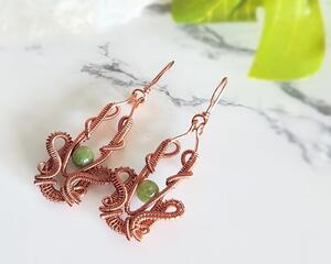 Jade and Copper Large Dangle Earrings