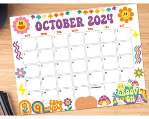 Groovy Retro October 2024 Calendar Printable