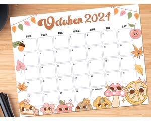 Retro Groovy October 2024 Printable Calendar