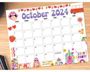 Vintage October 2024 Groovy Calendar Printable