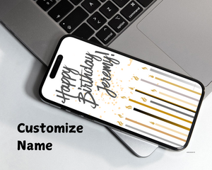 Earth one candles against a white background with personalized happy birthday message on a cell phone