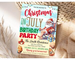 Funny Santa Birthday Party Christmas in July Invite