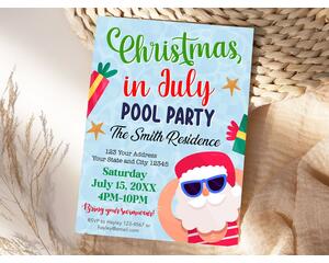 Hilarious Santa Christmas in July Pool Party Invitation