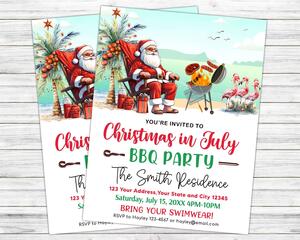 Christmas in July BBQ and Pool Party Invite