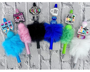 6 beaded faux fur Teachers pens. Each pen has faux fur wrapped around the base, with different style beads and focal piece beads. 
