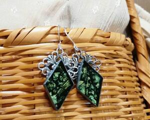 Spring green Van Gogh stained glass earrings