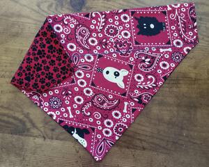 Over the collar dog bandana, reversible, 5 sizes, Red Bandana print with dogs on one sider and black dog prints on red on the other
