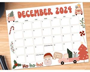 Whimsical December Calendar with Cute Retro Art