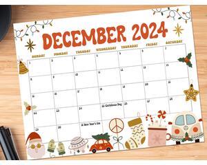 Printable Retro Theme December Calendar 