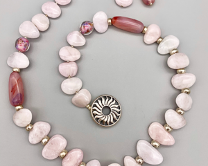 Necklace set | Morganite petals graduated strand, vintage Lucite teardrops, aventurina rounds