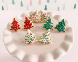 fireflyFrippery Miniature Christmas Tree Cookie Earrings on Display