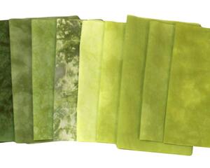 stash bundle of quilting cotton in shades of olive green, hand dyed quilting cotton