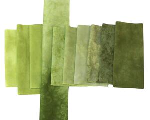 small stash bundle of hand dyed quilting cotton in shades of olive green