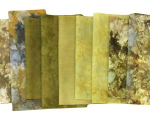 Olive green itty bitty bundle of hand dyed quilting cotton. Small cuts suitable for applique or crafting